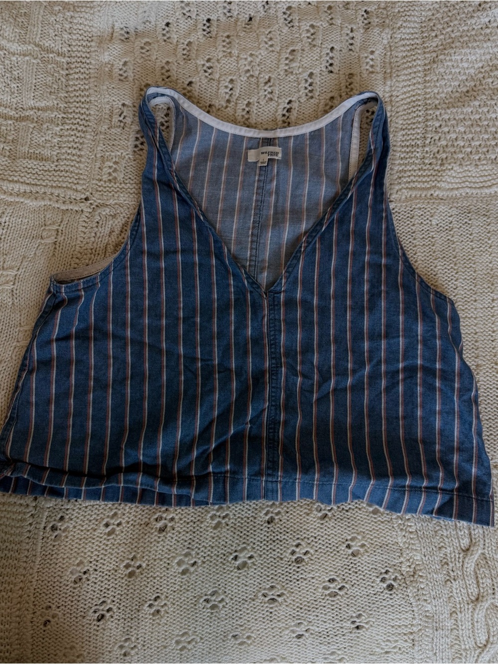 Wilfred Blue Striped V-Neck Cropped Tank